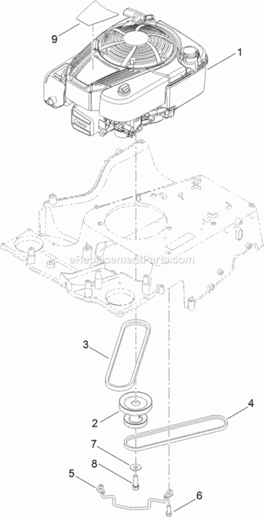 Engine_And_Pulley_Assembly Diagram and Parts List for 20200 313000001 - 313999999 Toro Lawn Mower