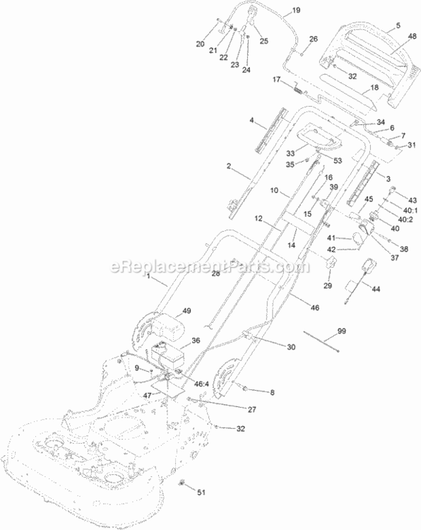 Handle_And_Electrical_Assembly Diagram and Parts List for 20200 313000001 - 313999999 Toro Lawn Mower