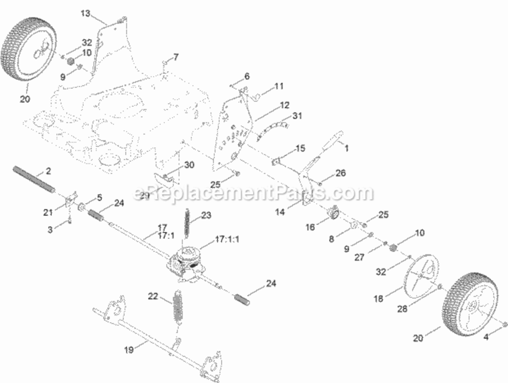 Transmission_Rear_Wheel_And_Height-Of-Cut_Asseembly Diagram and Parts List for 20200 314200001 - 314999999 Toro Lawn Mower