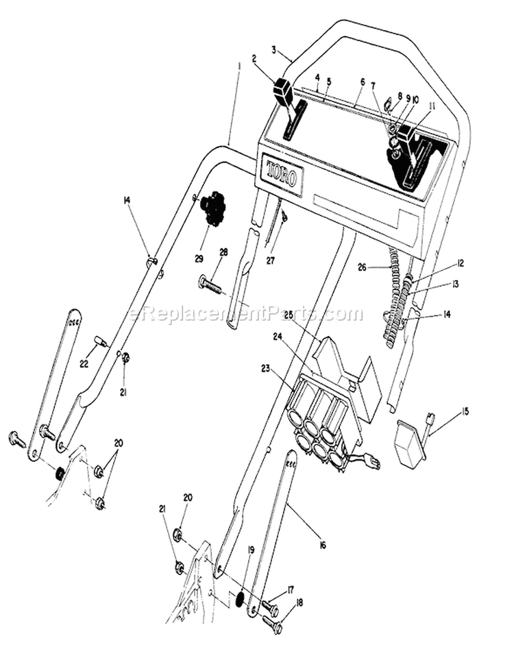 Handle Assembly Diagram and Parts List for 20210 1000001-1999999 - 1991 Toro Lawn Mower