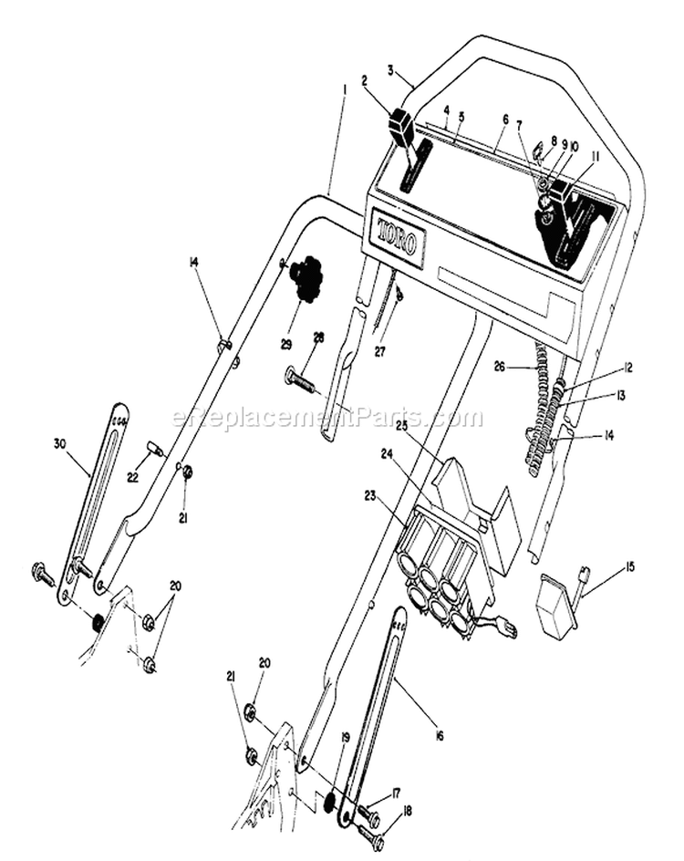Handle Assembly Diagram and Parts List for 20210 2000001-2999999 - 1992 Toro Lawn Mower