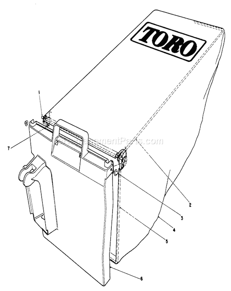 Grass Bag Assembly Diagram and Parts List for 20212 1000001-1999999 - 1991 Toro Lawn Mower