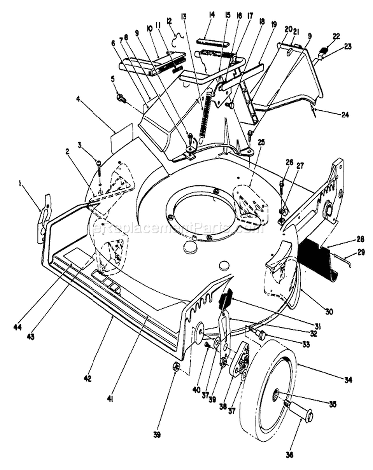 Housing Assembly Diagram and Parts List for 20213 1000001-1999999 - 1991 Toro Lawn Mower