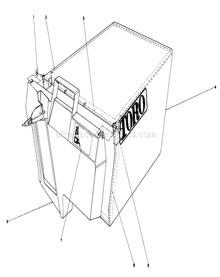 Grass Bag Assembly Diagram and Parts List for 20214 1000001-1999999 - 1991 Toro Lawn Mower