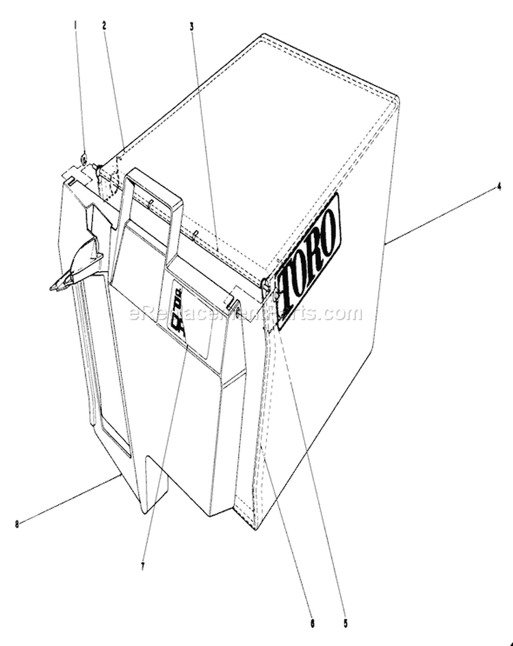 Grass Bag Assembly Diagram and Parts List for 20214 2000001-2999999 - 1992 Toro Lawn Mower