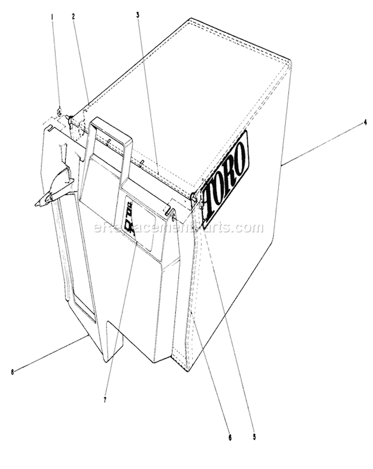 Grass Bag Assembly Diagram and Parts List for 20216 1000001-1999999 - 1991 Toro Lawn Mower