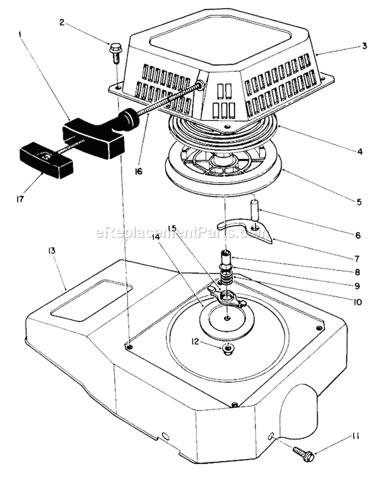 Recoil Assembly Diagram and Parts List for 20219 1000001-1999999 - 1991 Toro Lawn Mower