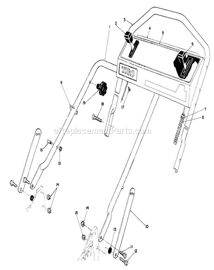 Handle Assembly Diagram and Parts List for 20219 1000001-1999999 - 1991 Toro Lawn Mower