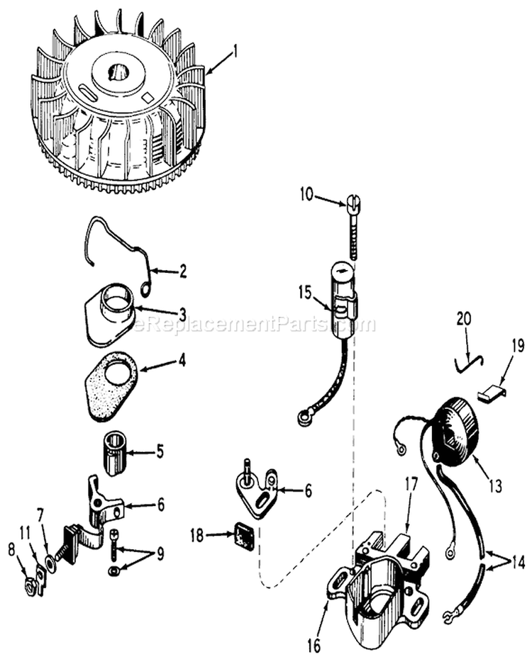 Magneto Diagram and Parts List for 17601 9000001-9999999 - 1969 Toro Lawn Mower