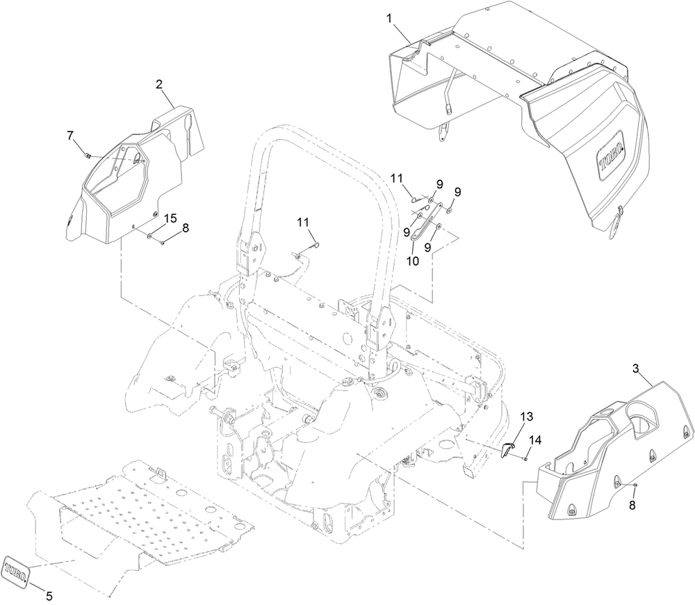 Hood And Cover Assembly Diagram and Parts List for 72096 406343181-407109999 Toro Lawn Tractor