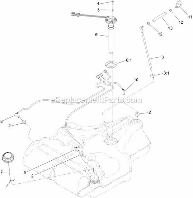 Fuel Tank Assembly No. 116-3979 Diagram and Parts List for 74927 315000001-315999999 Toro Lawn Mower