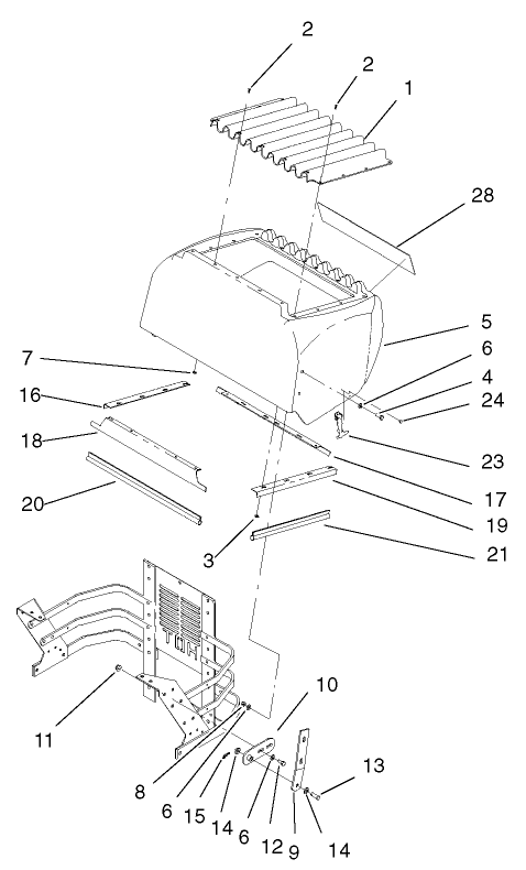 Hood Assembly Diagram and Parts List for 74214 (220000001-220999999)(2002) Toro Lawn Mower