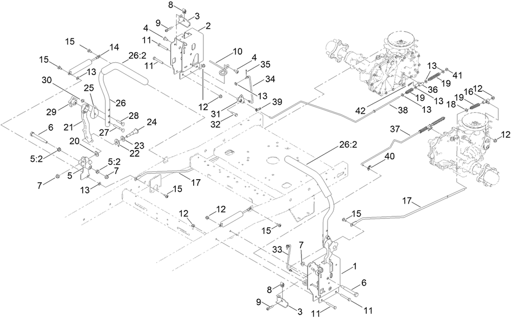 Motion Control Assembly Diagram and Parts List for 76608 400000000 - 417419999 Toro Lawn Tractor