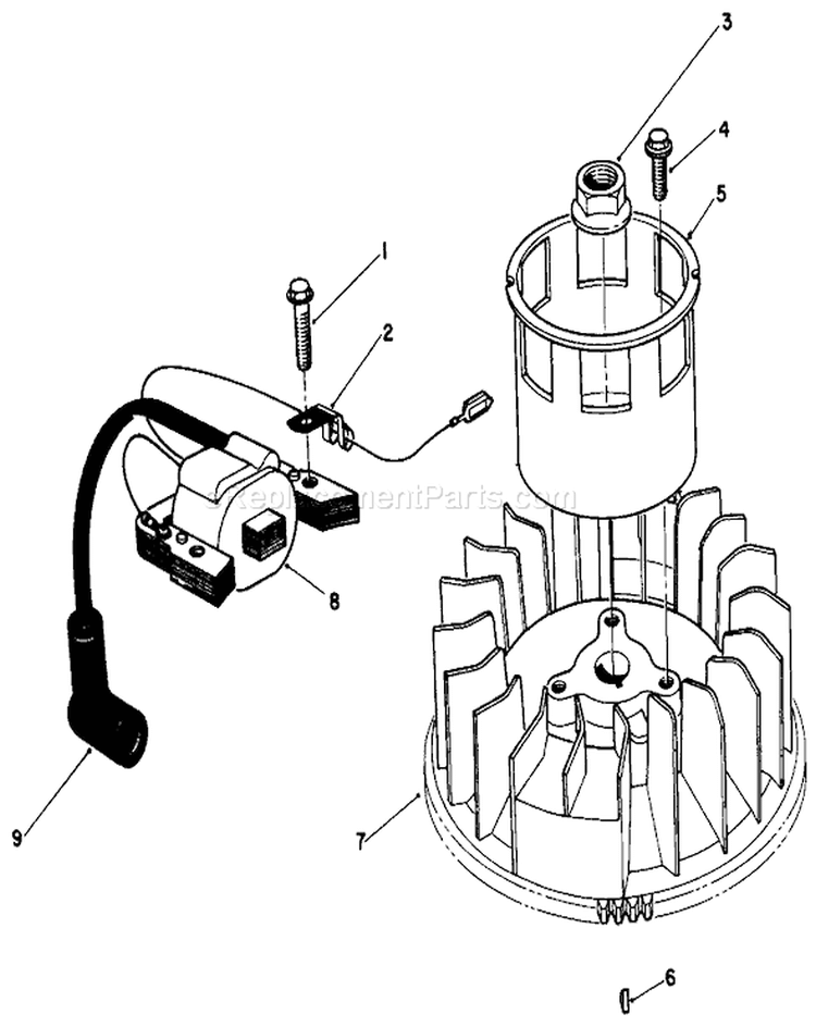 Magneto and Flywheel Assembly Diagram and Parts List for 20320 2000001-2999999 - 1992 Toro Lawn Mower