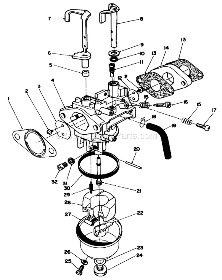 Carburetor Assembly Diagram and Parts List for 20320 2000001-2999999 - 1992 Toro Lawn Mower