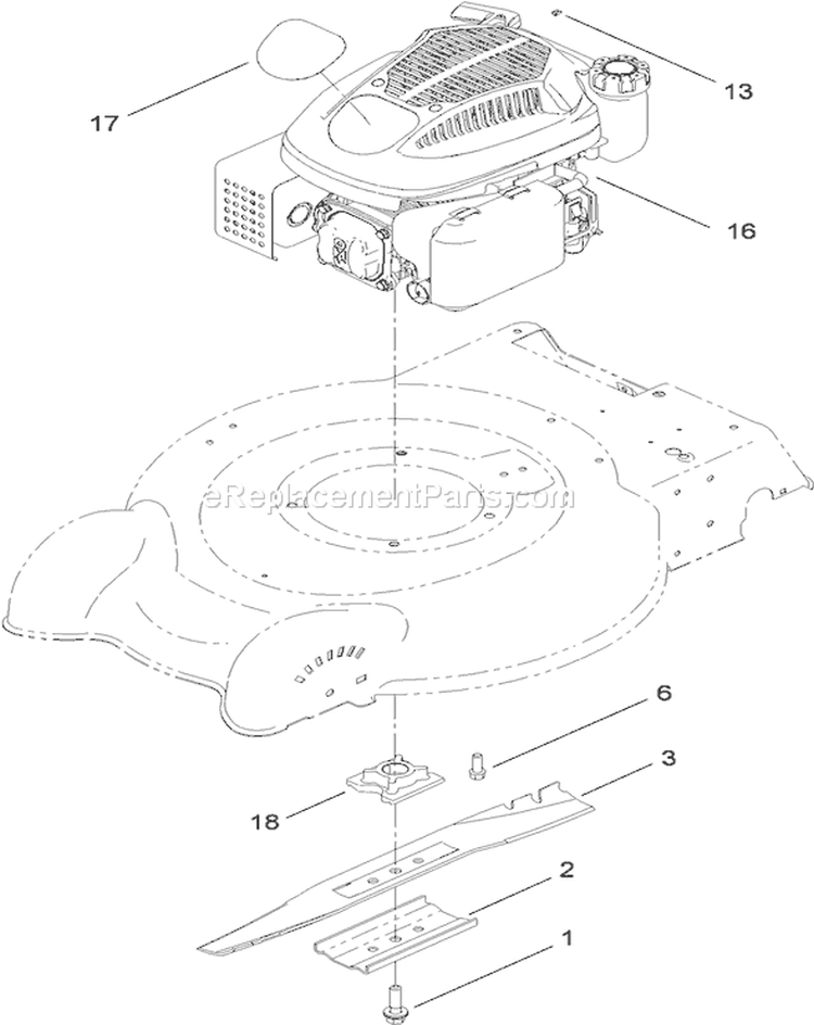 Engine and Blade Assembly Diagram and Parts List for 20323 310000001-310999999 - 2010 Toro Lawn Mower