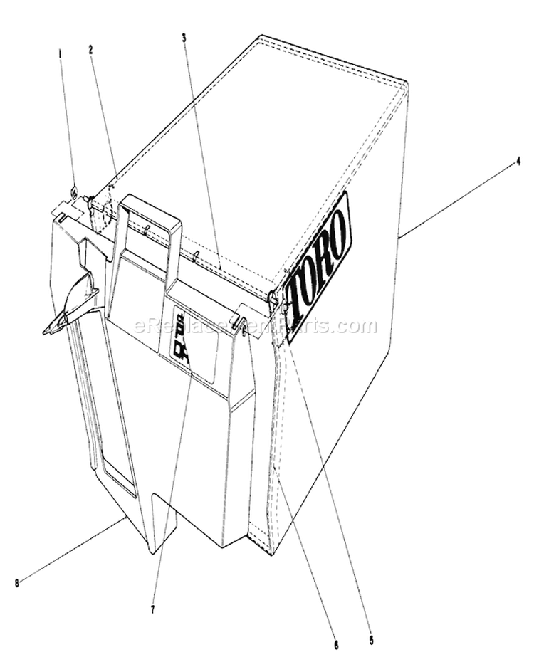 Grass Bag Assembly Diagram and Parts List for 20328B 2000001-2999999 - 1992 Toro Lawn Mower