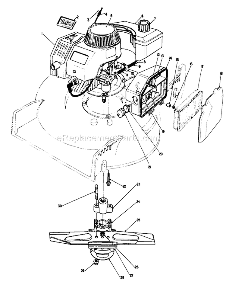 Engine Diagram and Parts List for 20329 2000001-2999999 - 1992 Toro Lawn Mower