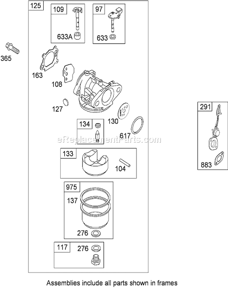 Carburetor Assembly Diagram and Parts List for 20331 290000001-290999999 - 2009 Toro Lawn Mower