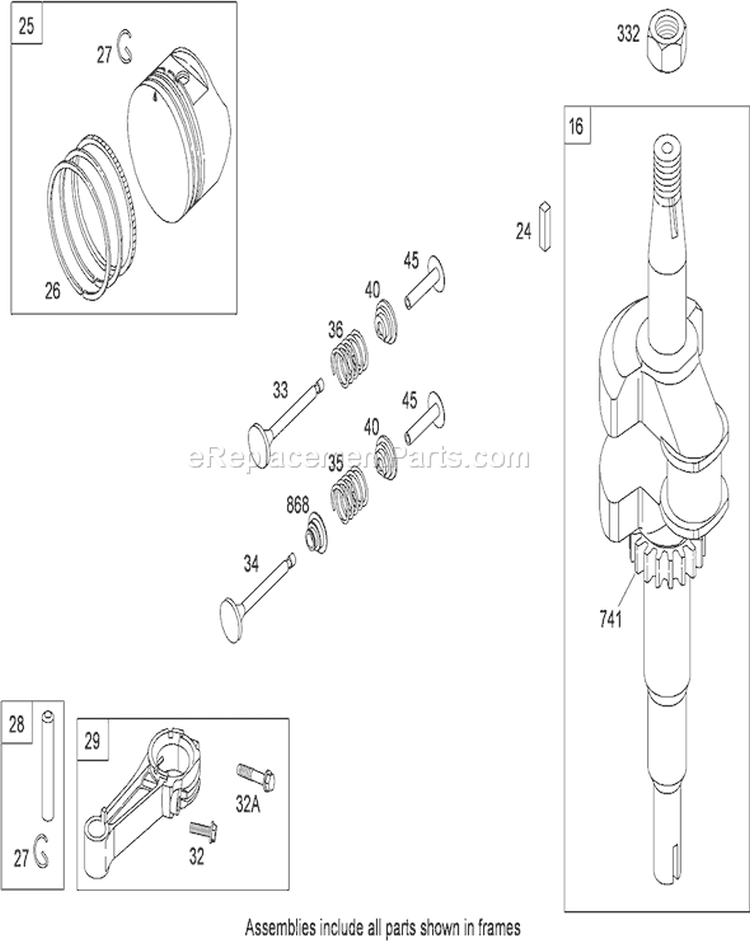 Crankshaft, Piston, Ring and Connecting Rod Diagram and Parts List for 20331C 290000001-290999999 - 2009 Toro Lawn Mower