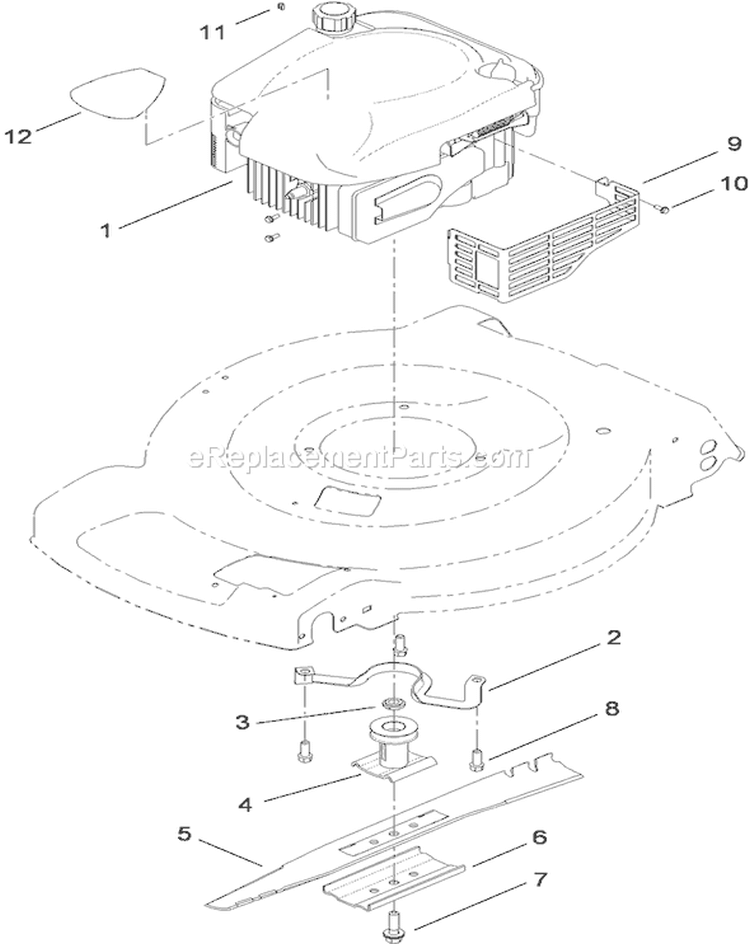 Engine and Blade Assembly Diagram and Parts List for 20330C 310000001-310999999 - 2010 Toro Lawn Mower