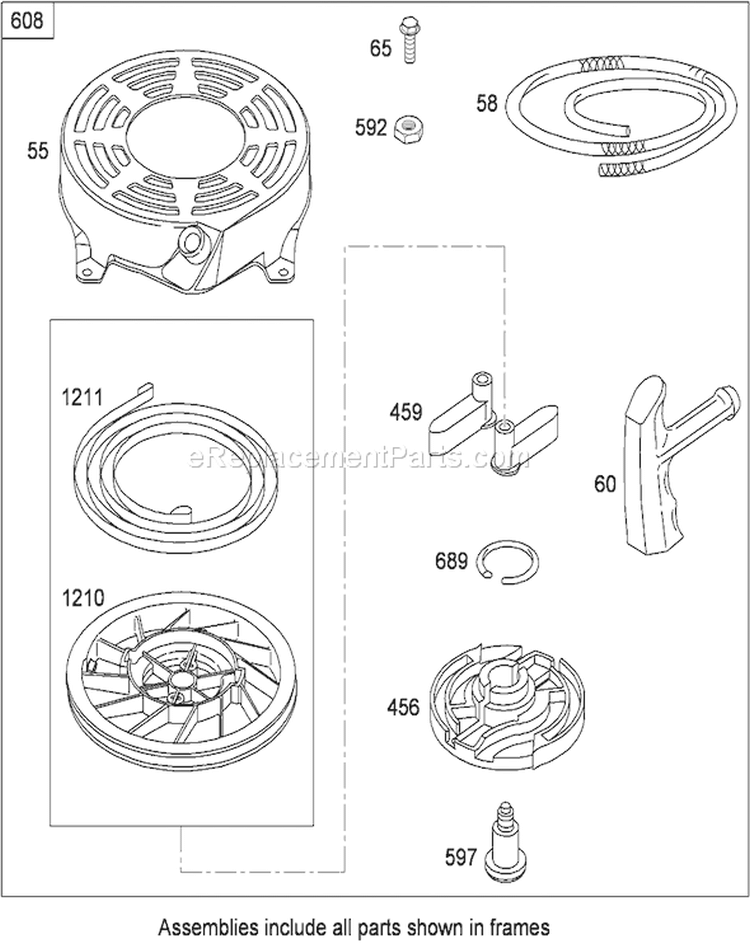 Rewind Starter Diagram and Parts List for 20331 290000001-290999999 - 2009 Toro Lawn Mower