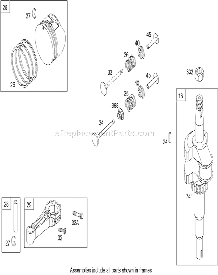 Crankshaft, Piston, Ring and Connecting Rod Diagram and Parts List for 20331 290000001-290999999 - 2009 Toro Lawn Mower