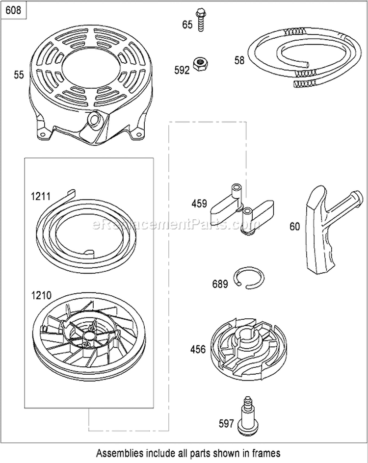 Starter Assembly Diagram and Parts List for 20112 280000001-280999999 - 2008 Toro Lawn Mower