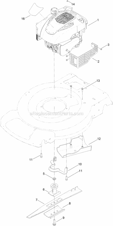 Engine_And_Blade_Assembly Diagram and Parts List for 20332C 313000001 - 313999999 Toro Lawn Mower