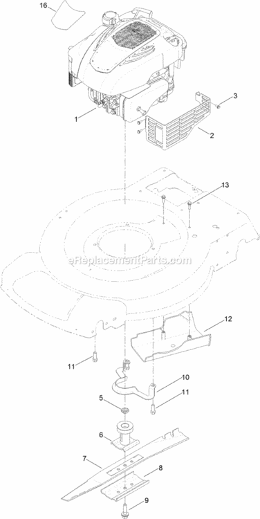 Engine_And_Blade_Assembly Diagram and Parts List for 20332C 314000001 - 314999999 Toro Lawn Mower