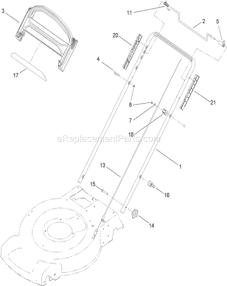 Upper Handle Assembly Diagram and Parts List for 20333 310000001-310999999 - 2010 Toro Lawn Mower
