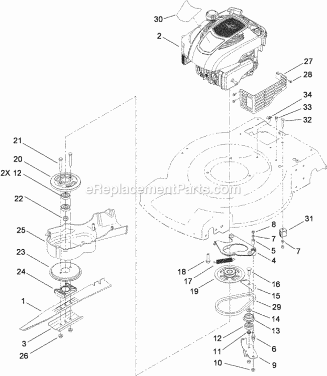 Engine_Blade_Brake_And_Clutch_Assembly Diagram and Parts List for 20333C 311000001 - 311999999 Toro Lawn Mower