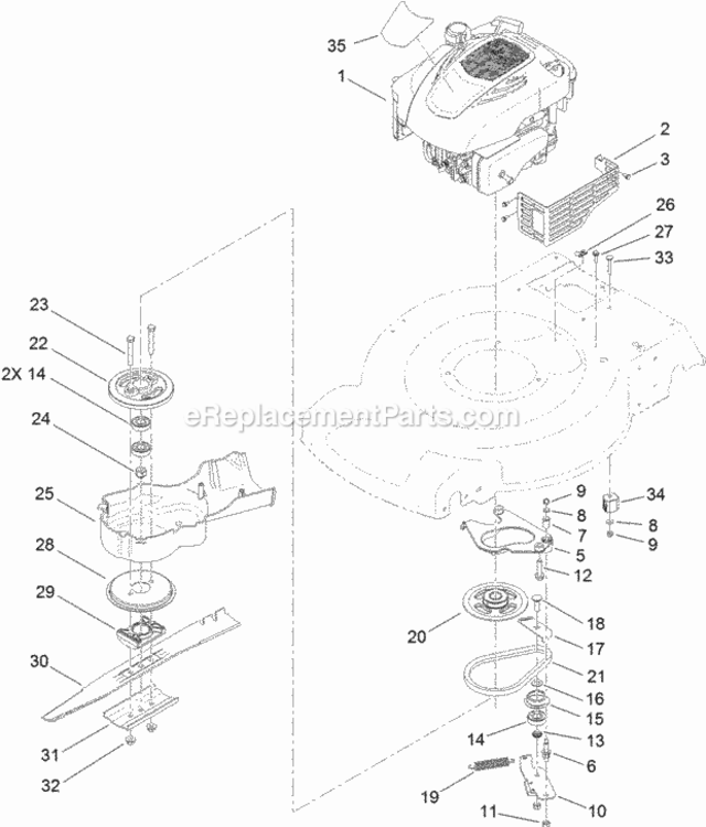 Engine_And_Blade_Assembly Diagram and Parts List for 20333C 312000001 - 312999999 Toro Lawn Mower