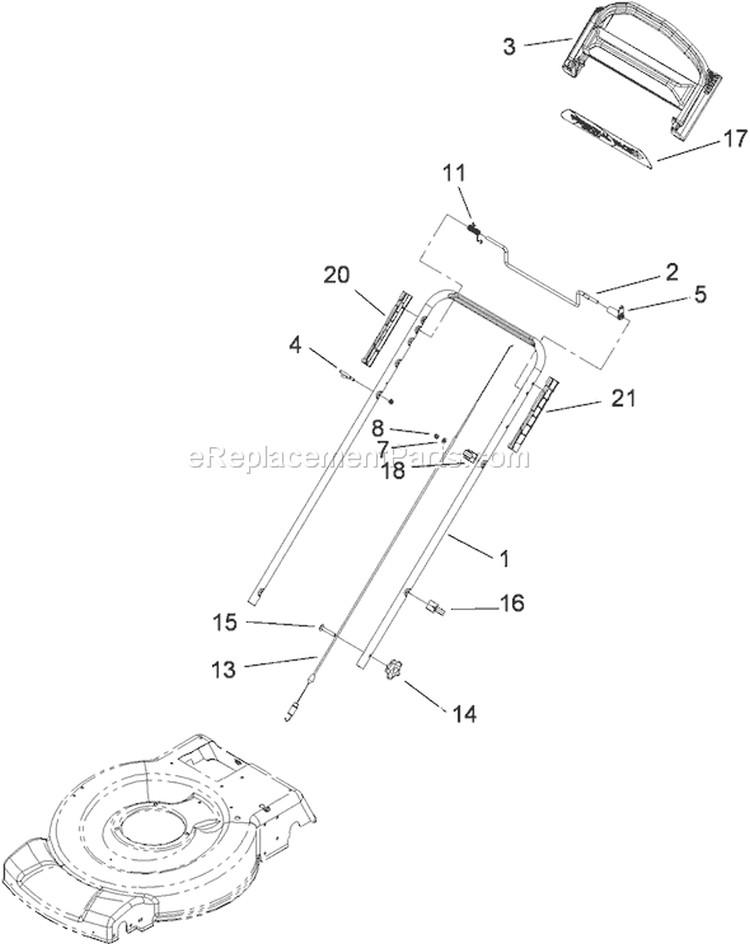 Handle Assembly Diagram and Parts List for 20333 290000001-290999999 - 2009 Toro Lawn Mower