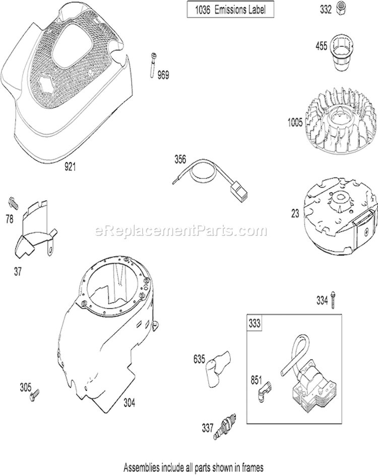 Blower Housing, Flywheel and Ignition Assembly Diagram and Parts List for 20333 290000001-290999999 - 2009 Toro Lawn Mower
