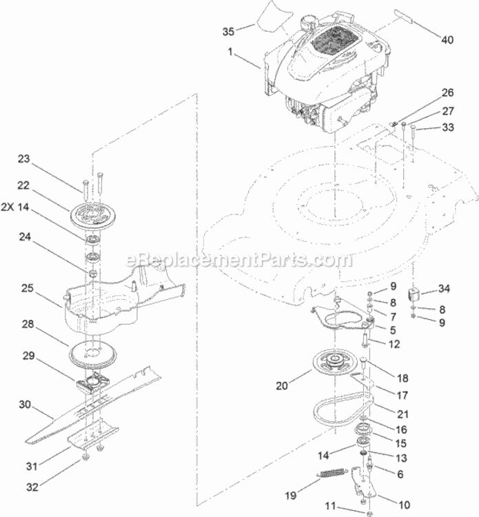 Engine_And_Blade_Assembly Diagram and Parts List for 20333 313000001 - 313999999 Toro Lawn Mower