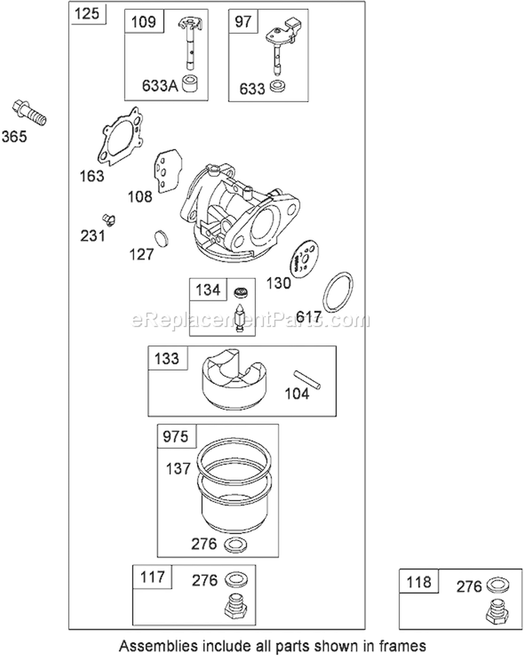 Carburetor Assembly Diagram and Parts List for 20113 290000001-290999999 - 2009 Toro Lawn Mower