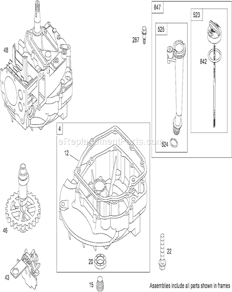 Crankcase Assembly Diagram and Parts List for 20113 290000001-290999999 - 2009 Toro Lawn Mower