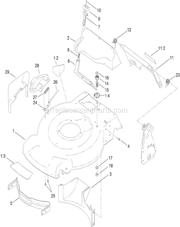 Deck, Side Chute and Rear Door Assembly Diagram and Parts List for 20334C 310000001-310999999 - 2010 Toro Lawn Mower