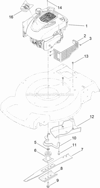 Engine_And_Blade_Assembly Diagram and Parts List for 20334C 312000001 - 312999999 Toro Lawn Mower