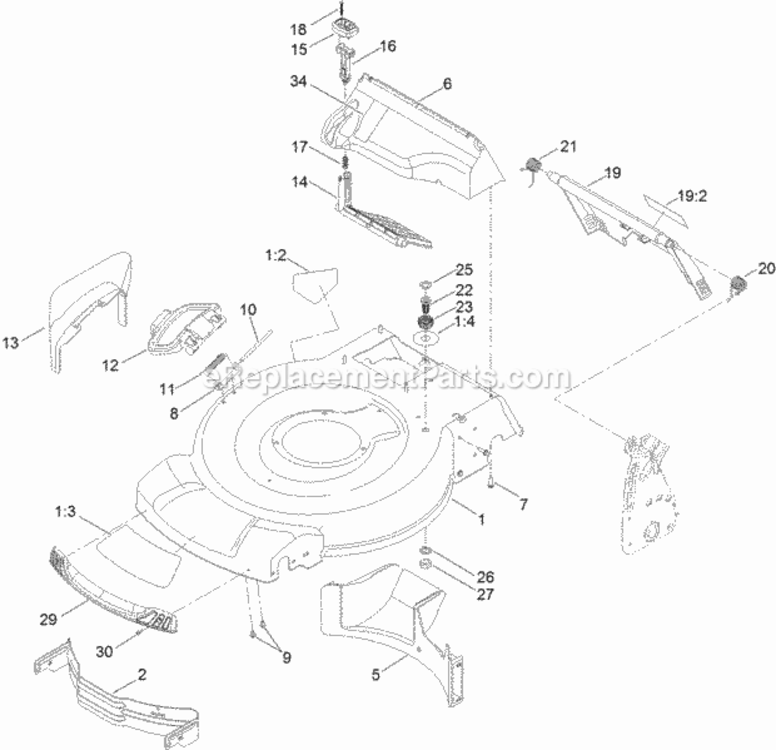 Deck_Side_Chute_And_Rear_Door_Assembly Diagram and Parts List for 20334C 313000001 - 313999999 Toro Lawn Mower