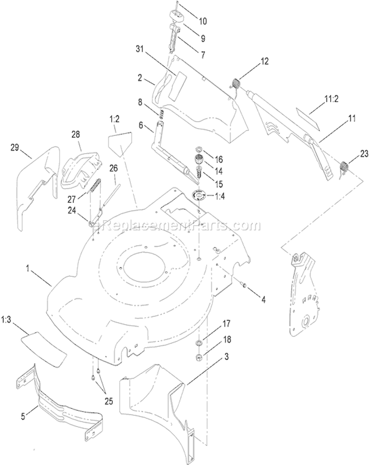 Housing and Rear Door Assembly Diagram and Parts List for 20334 310000001-310999999 - 2010 Toro Lawn Mower