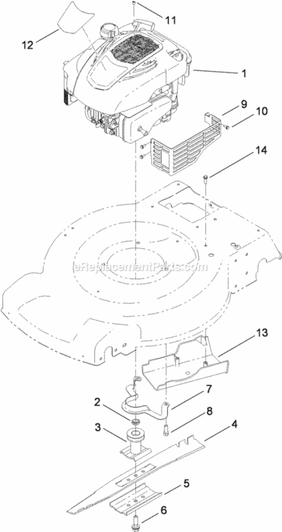 B - B - Engine And Blade Assembly Diagram and Parts List for 20334 311000001 - 311999999 Toro Lawn Mower