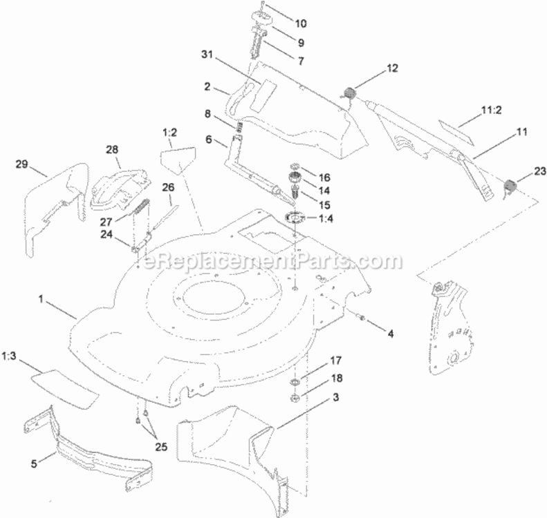 E - E - Housing And Rear Door Assembly Diagram and Parts List for 20334 311000001 - 311999999 Toro Lawn Mower
