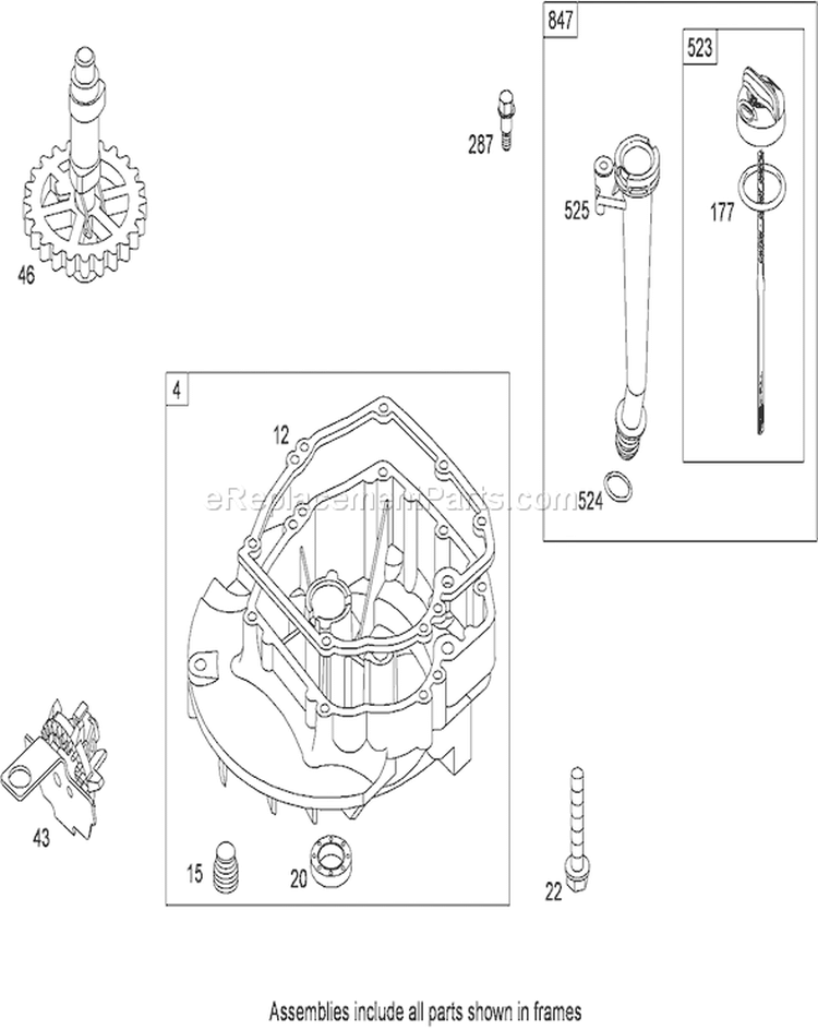 Crankcase Cover and Sump Assembly Diagram and Parts List for 20350 290000001-290999999 - 2009 Toro Lawn Mower
