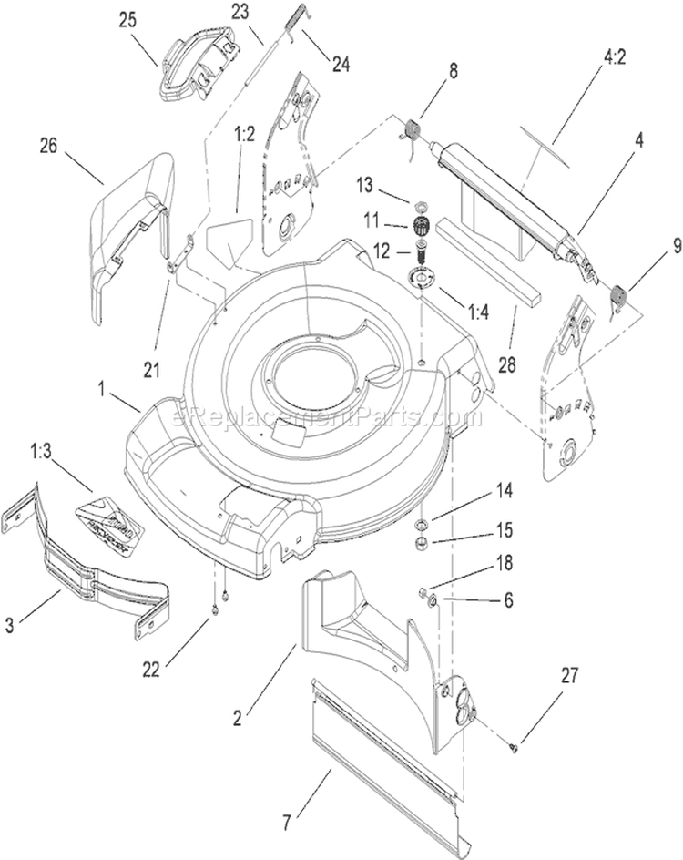 Deck, Side Chute and Rear Door Assembly Diagram and Parts List for 20331 290000001-290999999 - 2009 Toro Lawn Mower