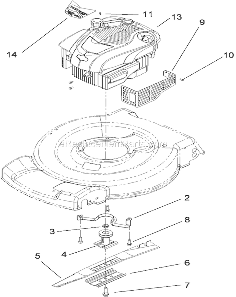 Engine and Blade Assembly Diagram and Parts List for 20351 290000001-290999999 - 2009 Toro Lawn Mower