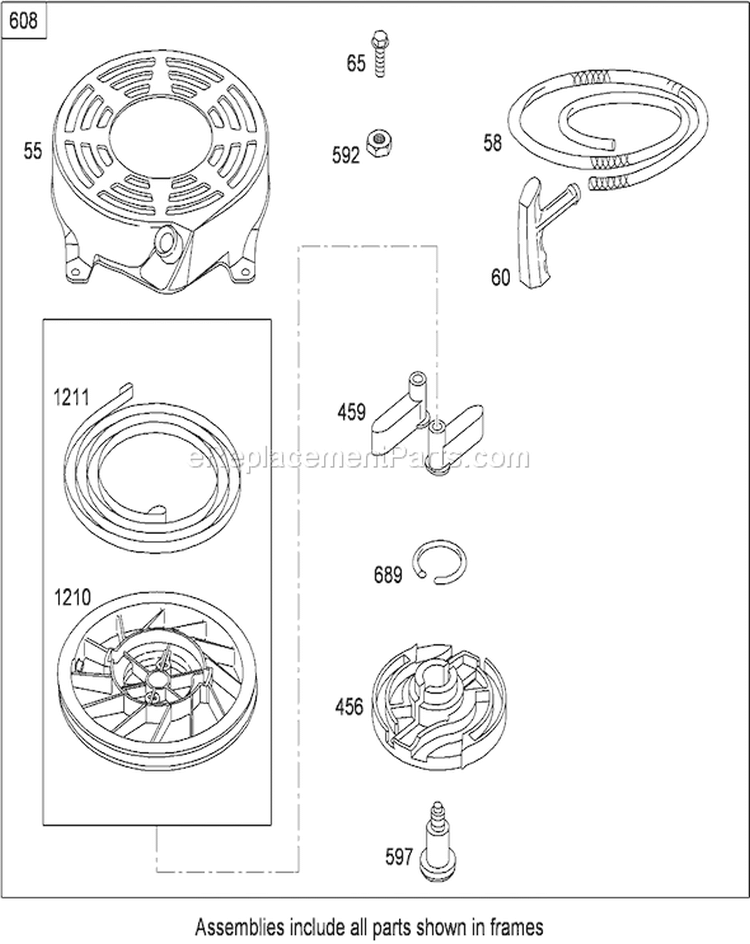 Rewind Starter Diagram and Parts List for 20352 290000001-290999999 - 2009 Toro Lawn Mower