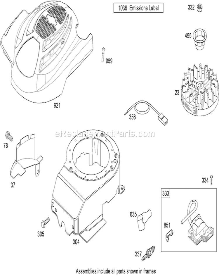 Blower Housing, Flywheel and Ignition Diagram and Parts List for 20352 290000001-290999999 - 2009 Toro Lawn Mower
