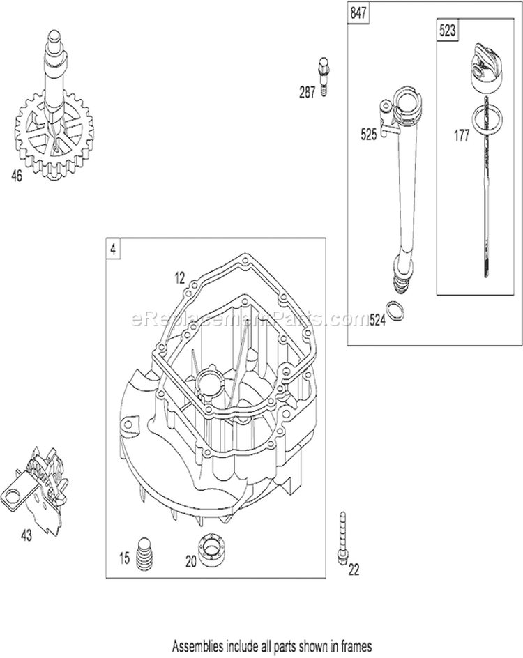 Crankcase Cover and Sump Assembly Diagram and Parts List for 20352 290000001-290999999 - 2009 Toro Lawn Mower